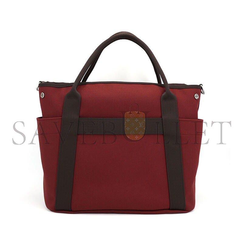 HERMÈS MASTER SAC DE PANSAGE TOTE BAG 55 IN  ROUGE H CANVAS WITH SILVER BUCKLE (48*35*27cm)